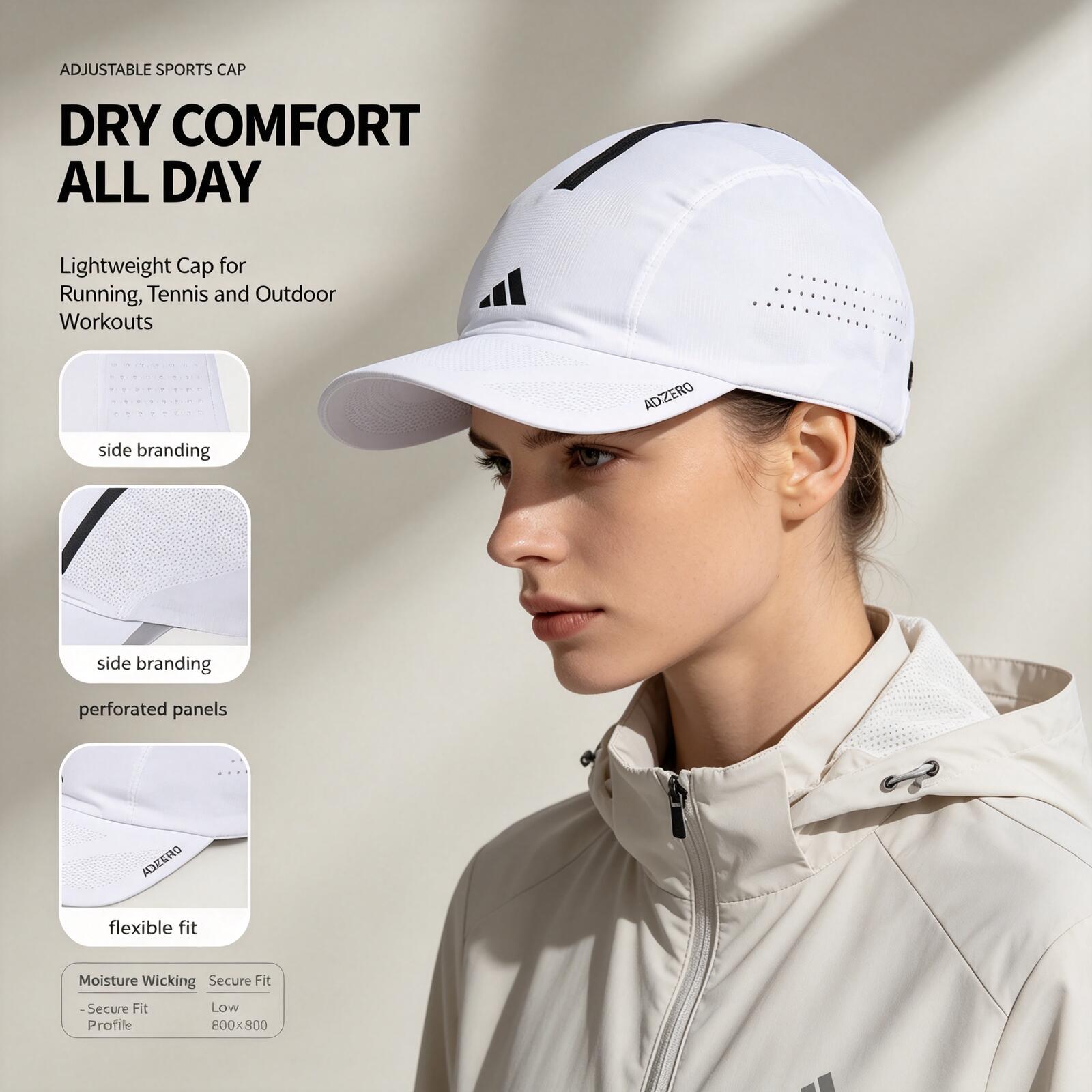 Running Cap Mesh - Белая бейсболка Adidas для бега, легкая,